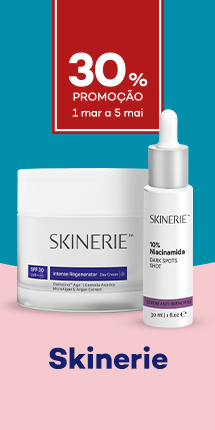 Marca Skinerie com destaque promocional de 30% direto - de 1 mar&ccedil;o a 5  maio